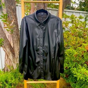 7 For All Mankind oversized Black Faux Leather Button Down Shirt
